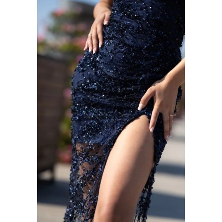 Robe longue bleu nuit à...