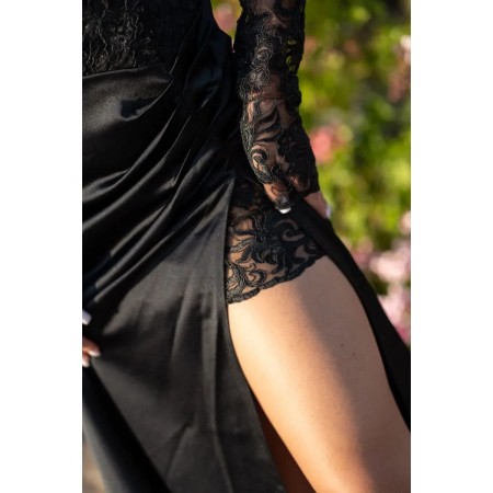 Long black satin and lace...