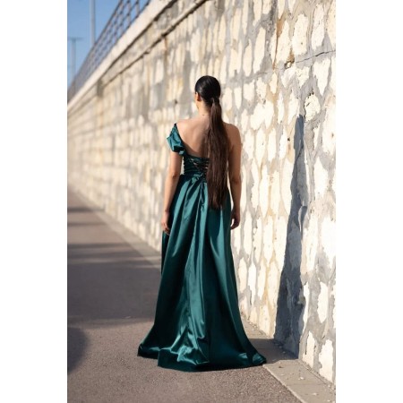 Long emerald green satin...