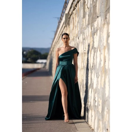 Long emerald green satin...