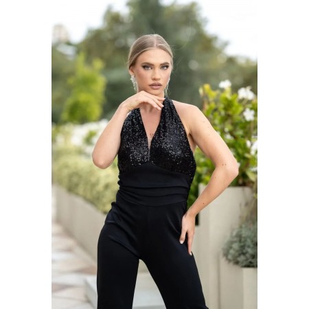 Black sequin jumpsuit with...