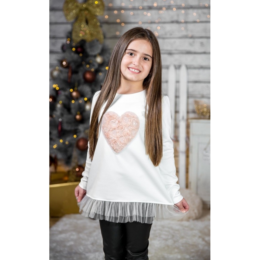 Maglia con cuore e tulle (figlia)